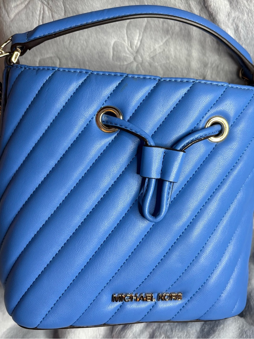 Michael Kors Bright Blue Quilted Leather Drawstring Shoulder Bag